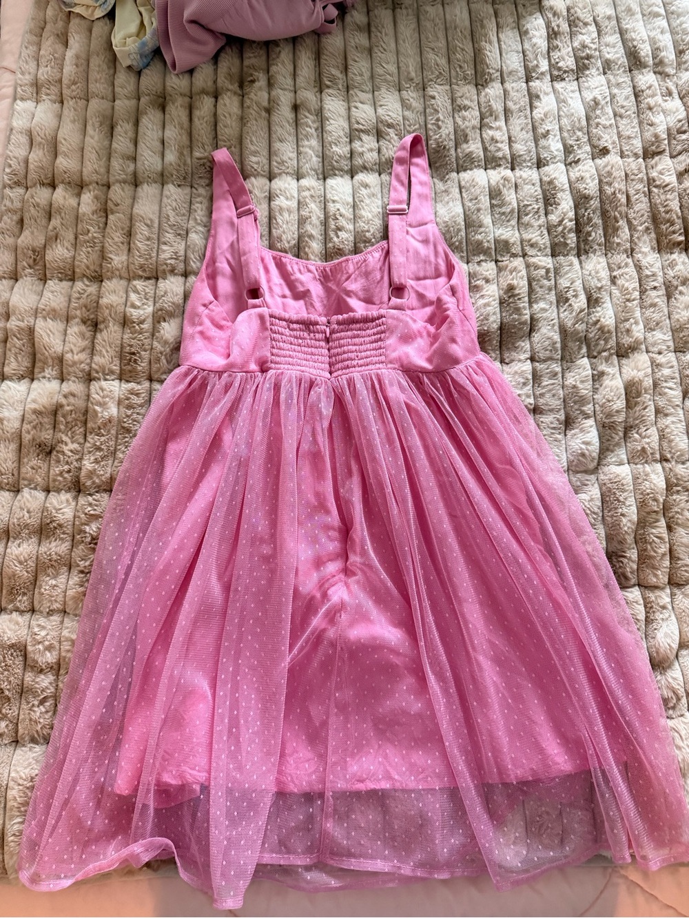 Lulus Cutest Princess Pink Swiss Dot Mesh Babydoll Mini Dress - Size S - Picture 6 of 6